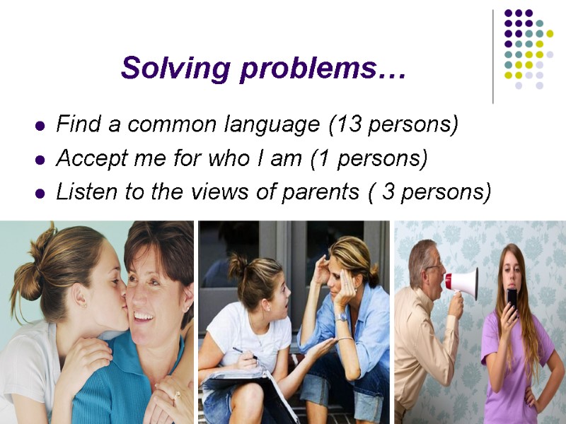 Solving problems… Find a common language (13 persons) Accept me for who I am